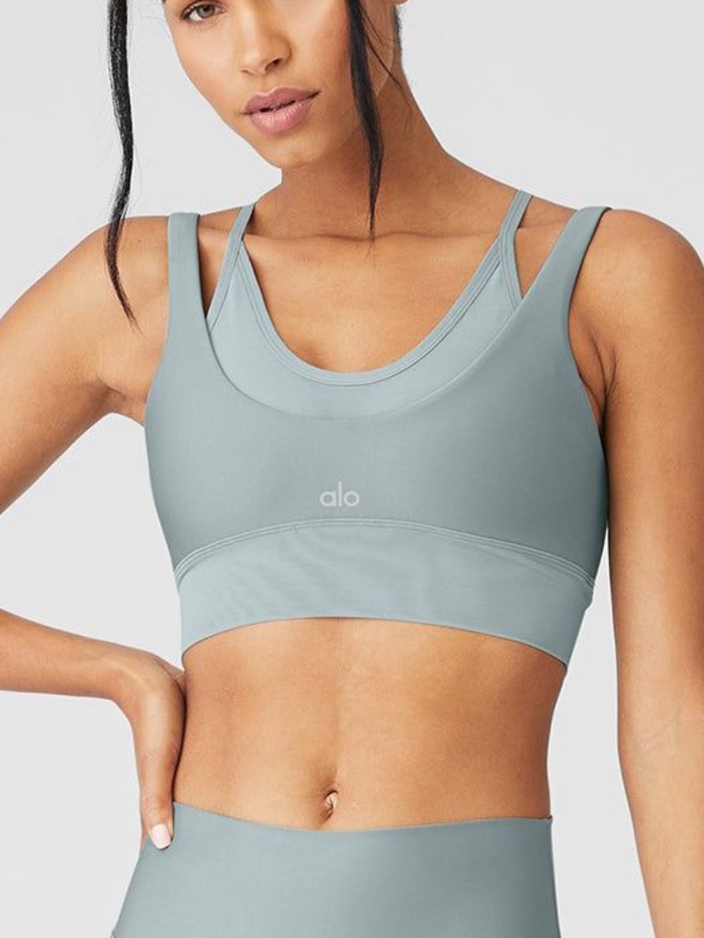 ALO Yoga Double-Trouble Airlift Bra in Cosmic Grey Size XS